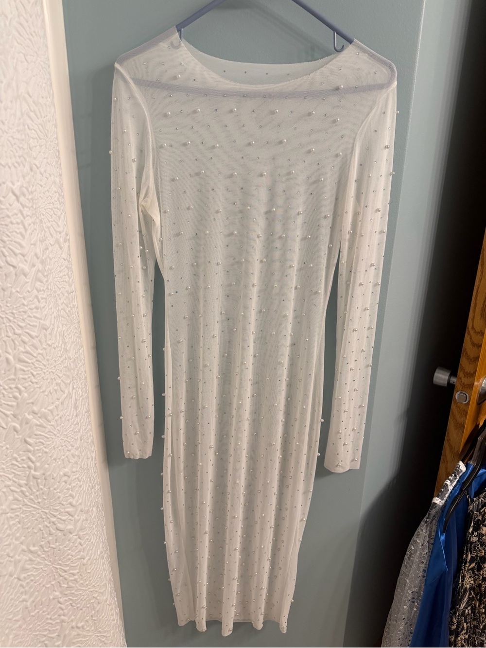 White Long Sleeve Embellished Bodycon Dress